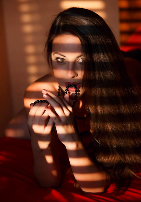 Sylphlike brunette young Lorena B in hot lingerie exhibiting small tits and masturbating 